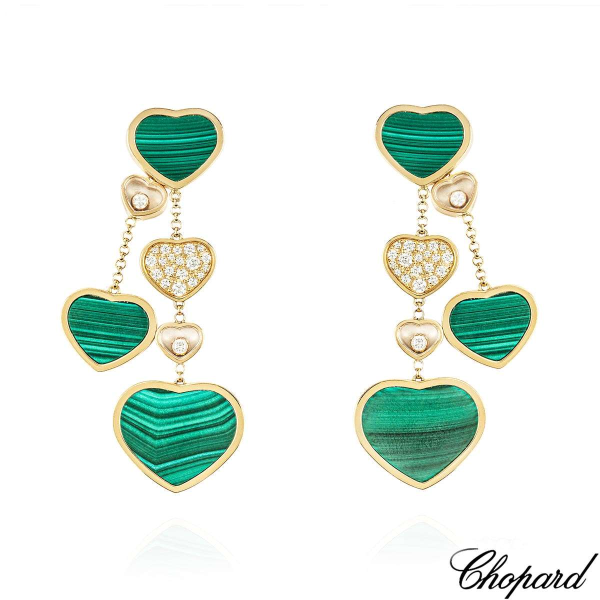 Chopard Yellow Gold Happy Diamonds Malachite & Diamond Earrings 0.57ct 83A482-5114 Chopard Yellow Gold Happy Diamonds Malachite & Diamond Earrings 0.57ct 83A482-5114